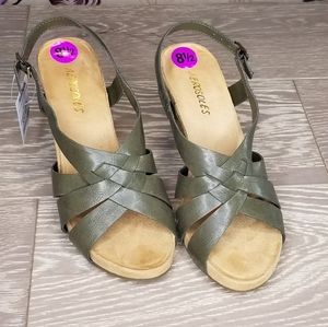 Olive green wedge sandals